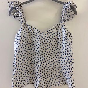 H&M Ruffled Polka Dot Linen Top NWOT